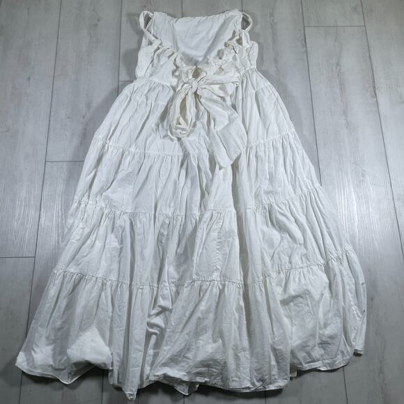 Anthropologie Forever That Girl Medium Tiered Ruched Back Bow Dress White - Picture 5 of 12